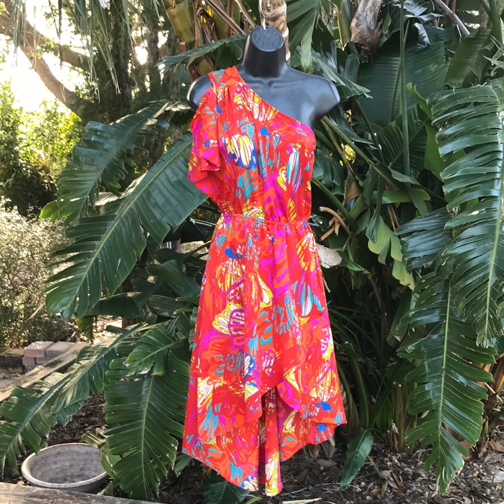 Angie abstract print asymmetric dress